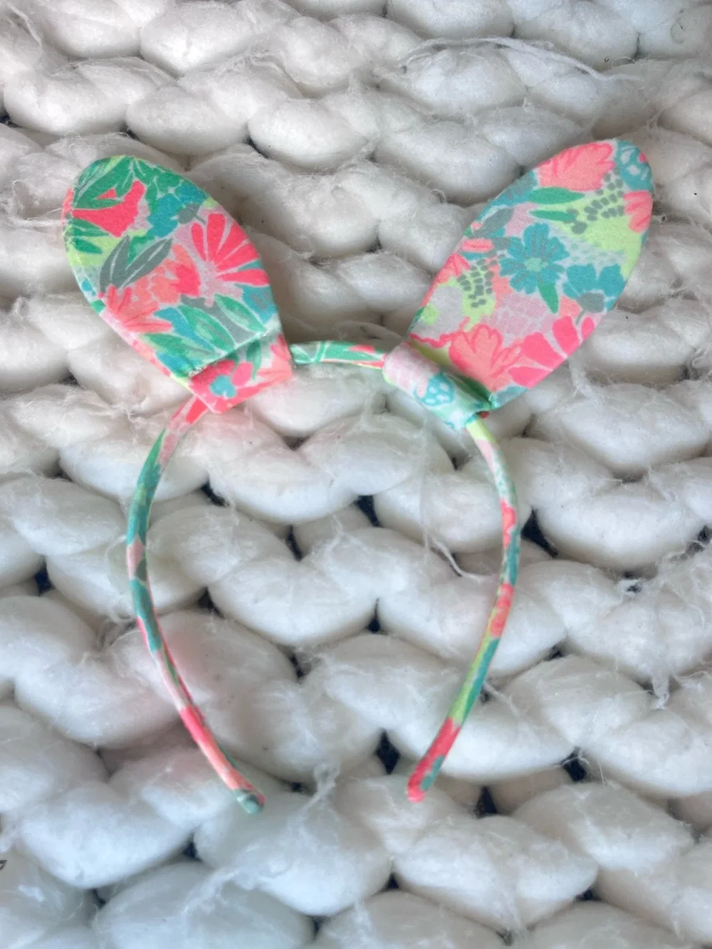 Floral Bunny Ear Headband in Mint, Coral & Aqua